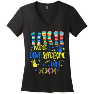 World Down Syndrome Day Awareness Socks Down Right Women's V-Neck T-Shirt