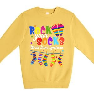 World Down Syndrome Day Rock Your Socks Awareness Premium Crewneck Sweatshirt