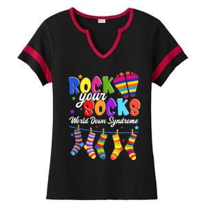 World Down Syndrome Day Rock Your Socks Awareness Ladies Halftime Notch Neck Tee