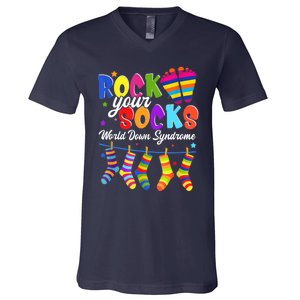 World Down Syndrome Day Rock Your Socks Awareness V-Neck T-Shirt