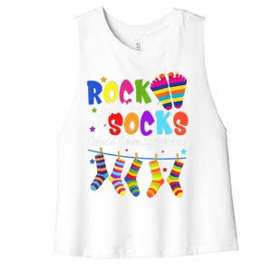 World Down Syndrome Day Rock Your Socks Awareness Women's Racerback Cropped Tank