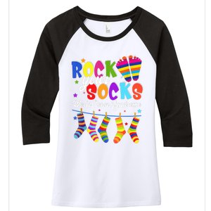 World Down Syndrome Day Rock Your Socks Awareness Women's Tri-Blend 3/4-Sleeve Raglan Shirt