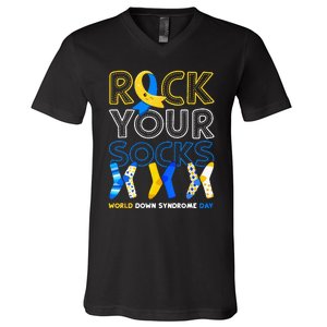 World Down Syndrome Day Rock Your Socks Awareness V-Neck T-Shirt