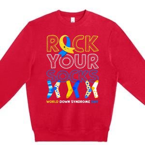 World Down Syndrome Day Rock Your Socks Awareness Premium Crewneck Sweatshirt