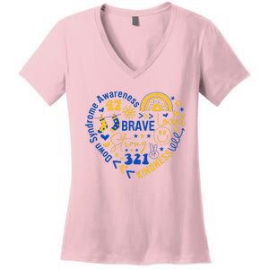 World Down Syndrome Day Awarenes 3.21 Heart Women's V-Neck T-Shirt