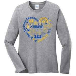 World Down Syndrome Day Awarenes 3.21 Heart Ladies Long Sleeve Shirt