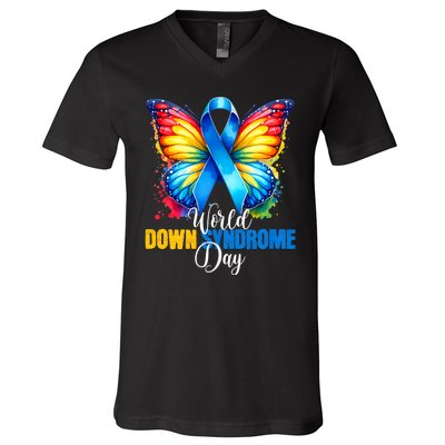 World Down Syndrome Day Rock Your Socks Awareness V-Neck T-Shirt