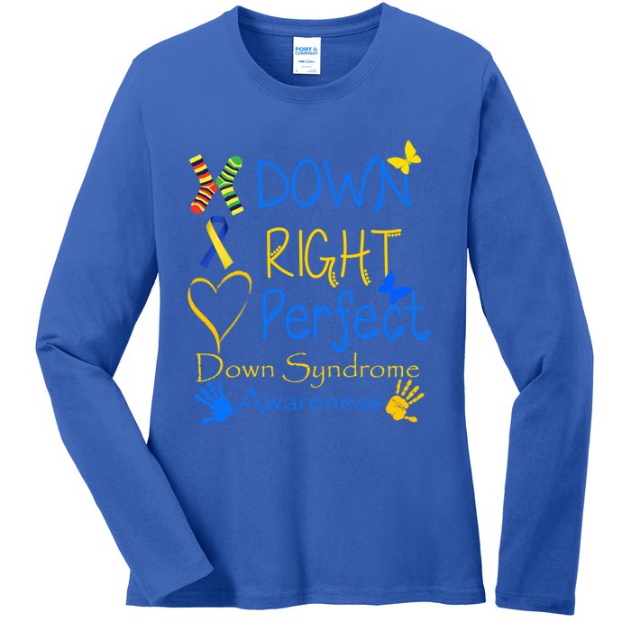 World Down Syndrome Day Awareness Socks Down Right Perfect Gift Ladies Long Sleeve Shirt