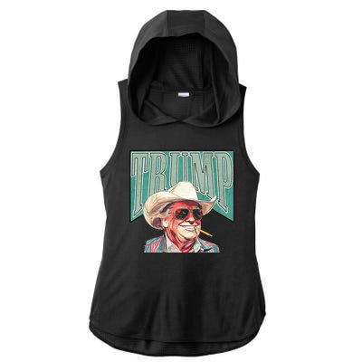 Western Donald Trump Cowboy Maga Ladies PosiCharge Tri-Blend Wicking Draft Hoodie Tank