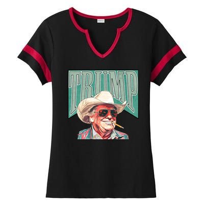 Western Donald Trump Cowboy Maga Ladies Halftime Notch Neck Tee