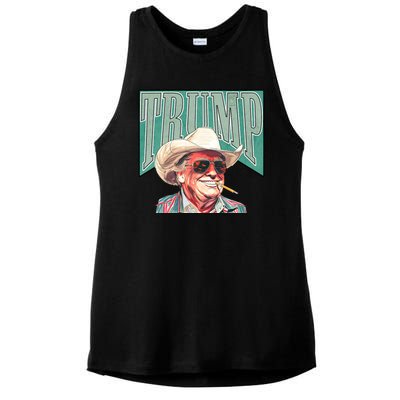 Western Donald Trump Cowboy Maga Ladies PosiCharge Tri-Blend Wicking Tank