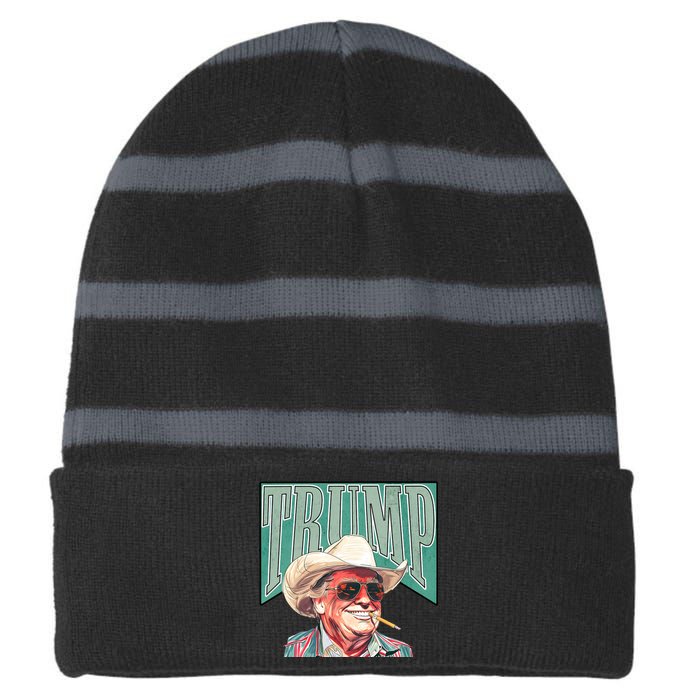 Western Donald Trump Cowboy Maga Striped Beanie with Solid Band