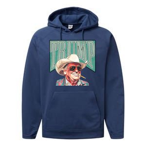 Western Donald Trump Cowboy Maga Performance Fleece Hoodie