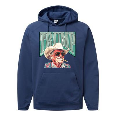 Western Donald Trump Cowboy Maga Performance Fleece Hoodie