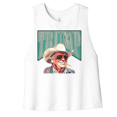 Western Donald Trump Cowboy Maga Women's Racerback Cropped Tank