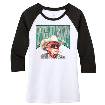 Western Donald Trump Cowboy Maga Women's Tri-Blend 3/4-Sleeve Raglan Shirt