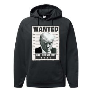 Wanted Donald Trump For President 2024 Trump Mug Shot Performance Fleece Hoodie