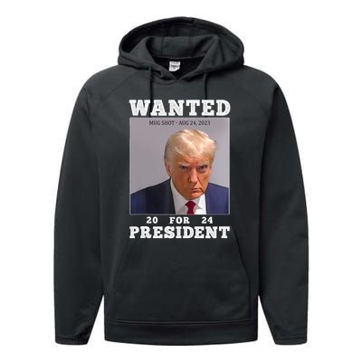 Wanted Donald Trump For President 2024 Trump Mug Shot Performance Fleece Hoodie