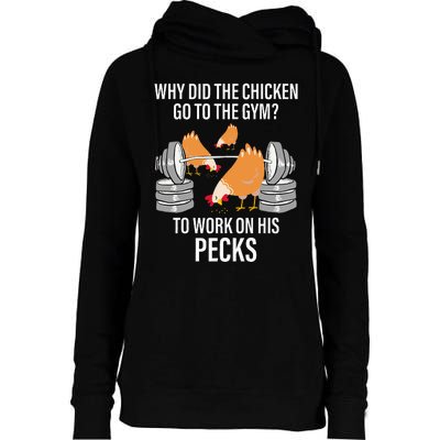 Why Did The Chicken Go To The Gym Funny Animal Womens Funnel Neck Pullover Hood