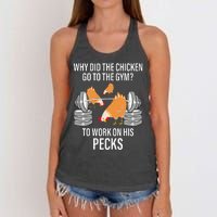 Why Did The Chicken Go To The Gym Funny Animal Women's Knotted Racerback Tank