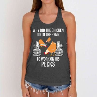 Why Did The Chicken Go To The Gym Funny Animal Women's Knotted Racerback Tank