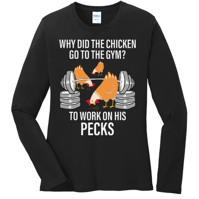 Why Did The Chicken Go To The Gym Funny Animal Ladies Long Sleeve Shirt