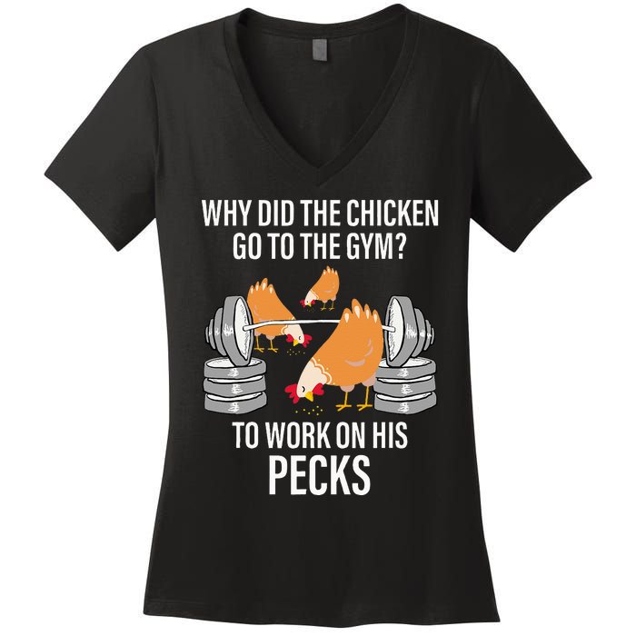 Why Did The Chicken Go To The Gym Funny Animal Women's V-Neck T-Shirt