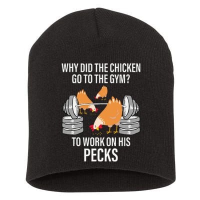 Why Did The Chicken Go To The Gym Funny Animal Short Acrylic Beanie