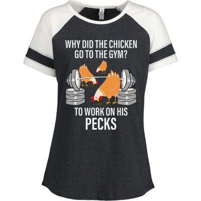 Why Did The Chicken Go To The Gym Funny Animal Enza Ladies Jersey Colorblock Tee