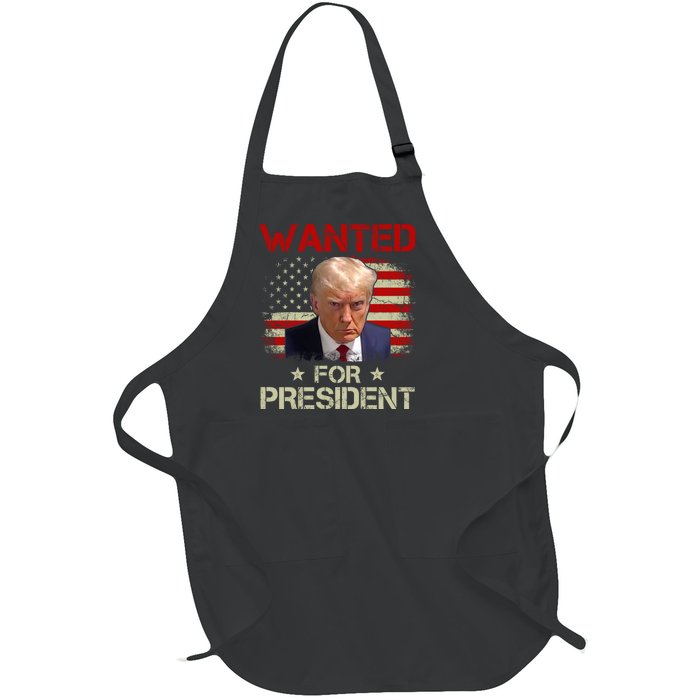 Wanted For President 2024 Donald Trump Full-Length Apron With Pockets