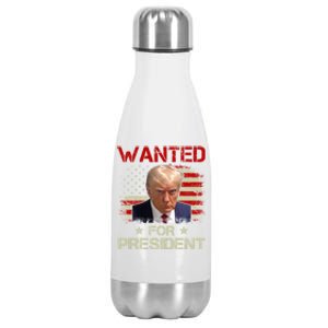 Wanted For President 2024 Donald Trump Stainless Steel Insulated Water Bottle