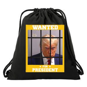 Wanted Donald Trump For President 2024 Trump Mugshot Drawstring Bag