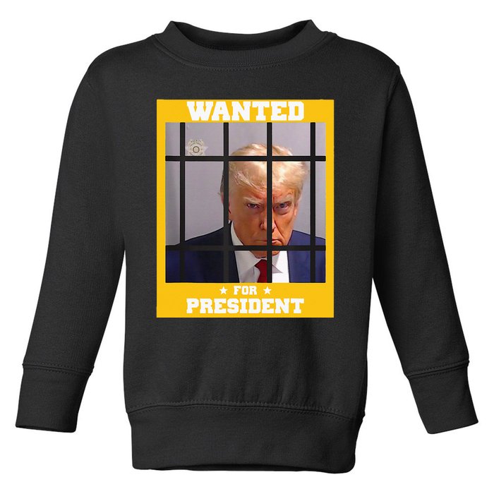 Wanted Donald Trump For President 2024 Trump Mugshot Toddler Sweatshirt