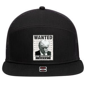 Wanted Donald Trump For President 2024 Trump Mug Shot 7 Panel Mesh Trucker Snapback Hat