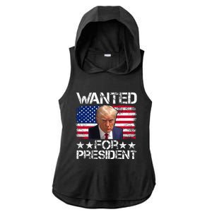 Wanted Donald Trump For President 2024 Trump Mug Shot Ladies PosiCharge Tri-Blend Wicking Draft Hoodie Tank