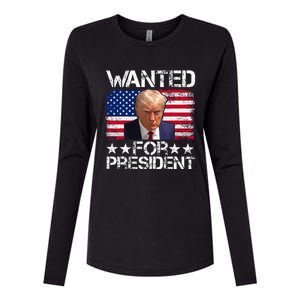 Wanted Donald Trump For President 2024 Trump Mug Shot Womens Cotton Relaxed Long Sleeve T-Shirt