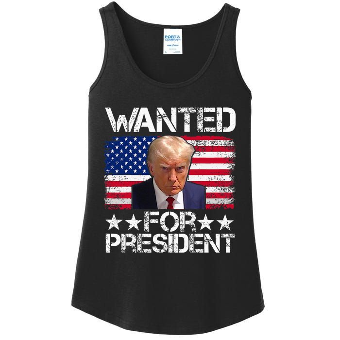 Wanted Donald Trump For President 2024 Trump Mug Shot Ladies Essential Tank