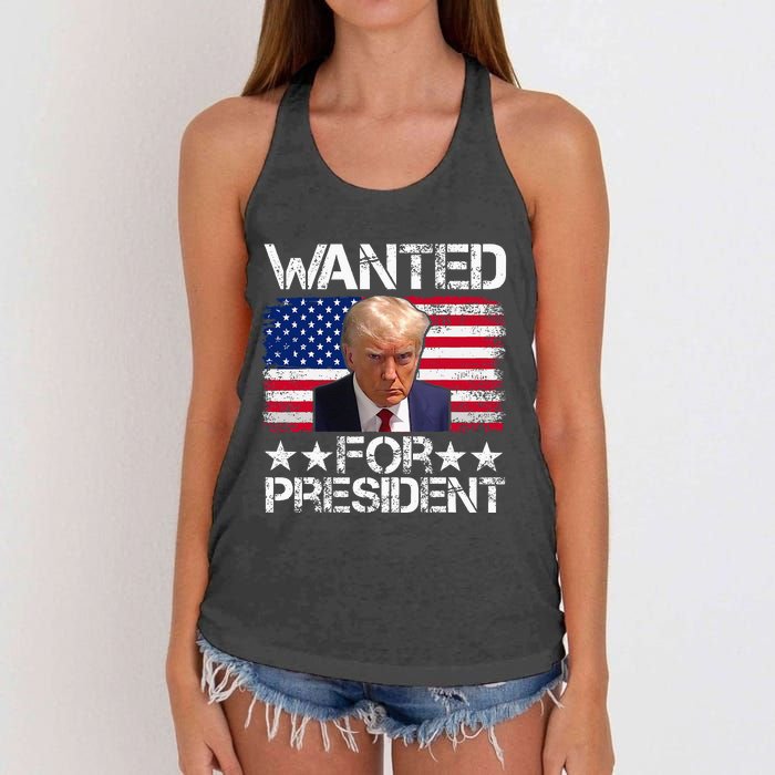 Wanted Donald Trump For President 2024 Trump Mug Shot Women's Knotted Racerback Tank