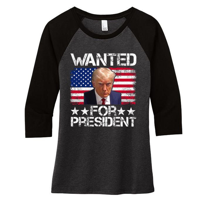 Wanted Donald Trump For President 2024 Trump Mug Shot Women's Tri-Blend 3/4-Sleeve Raglan Shirt