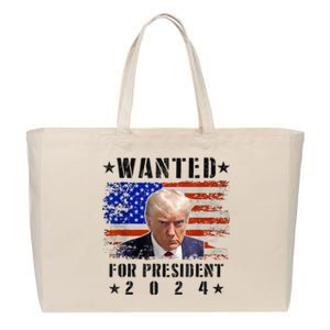 Wanted Donald Trump For President 2024 Trump Mug Shot Flag Cotton Canvas Jumbo Tote