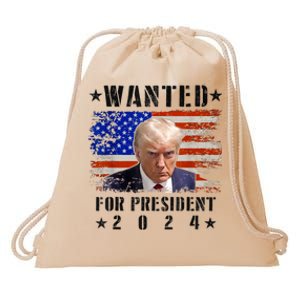 Wanted Donald Trump For President 2024 Trump Mug Shot Flag Drawstring Bag