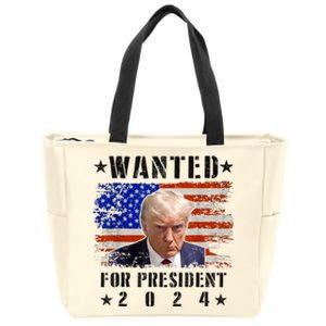 Wanted Donald Trump For President 2024 Trump Mug Shot Flag Zip Tote Bag