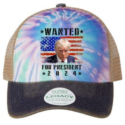 Wanted Donald Trump For President 2024 Trump Mug Shot Flag Legacy Tie Dye Trucker Hat