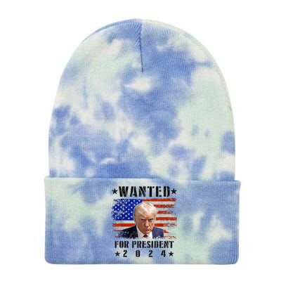 Wanted Donald Trump For President 2024 Trump Mug Shot Flag Tie Dye 12in Knit Beanie