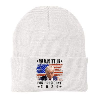 Wanted Donald Trump For President 2024 Trump Mug Shot Flag Knit Cap Winter Beanie