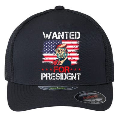 Wanted Donald Trump For President 2024 Trump Flexfit Unipanel Trucker Cap