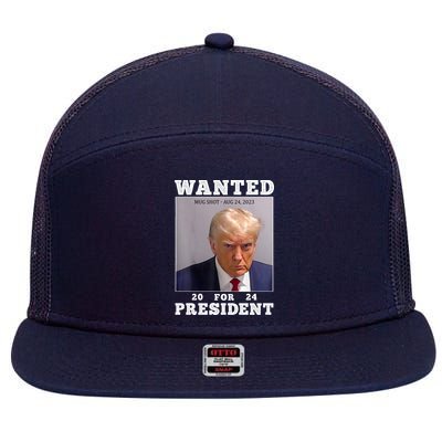 Wanted Donald Trump For President 2024 7 Panel Mesh Trucker Snapback Hat