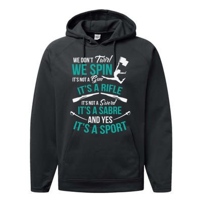 We Dont Twirl We Spin Cute Color Guard Flag Performance Fleece Hoodie