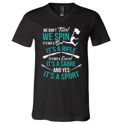 We Dont Twirl We Spin Cute Color Guard Flag V-Neck T-Shirt