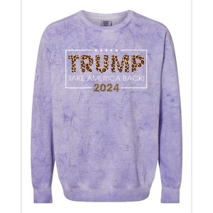 Womens Donald Trump 2024 Take America Back Leopard Print Gift Women Colorblast Crewneck Sweatshirt